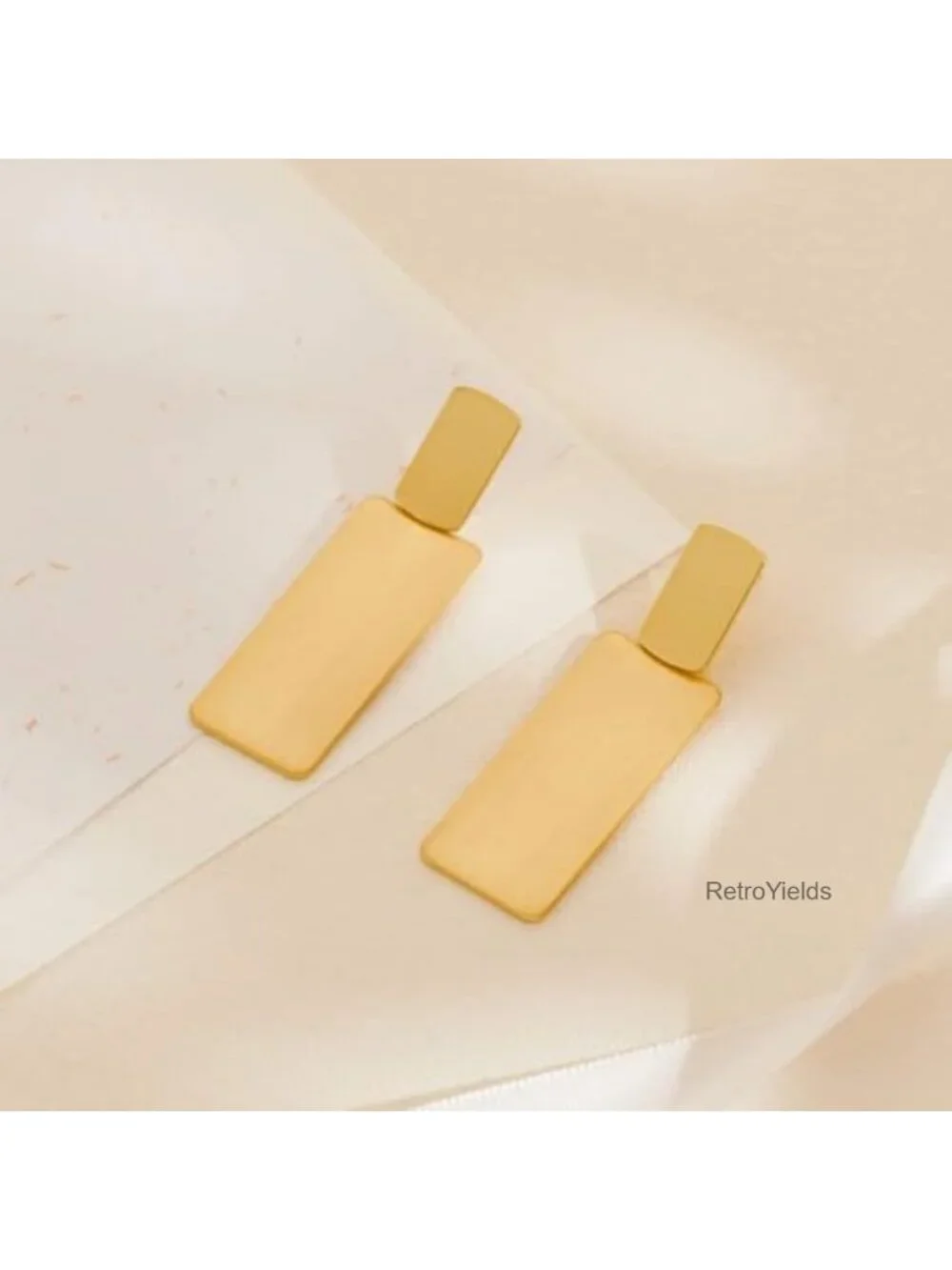 Long Geometric Rectangle Drop Earrings - Hypoallergenic Brass, Matte Brushed